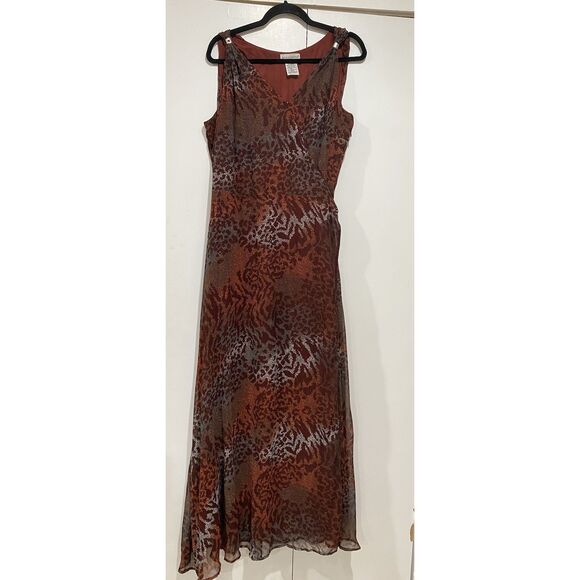 Jessica London Wrap Dress Womens 16 Red Ochre  Gray Sleeveless Lined Maxi Casual - Picture 2 of 16